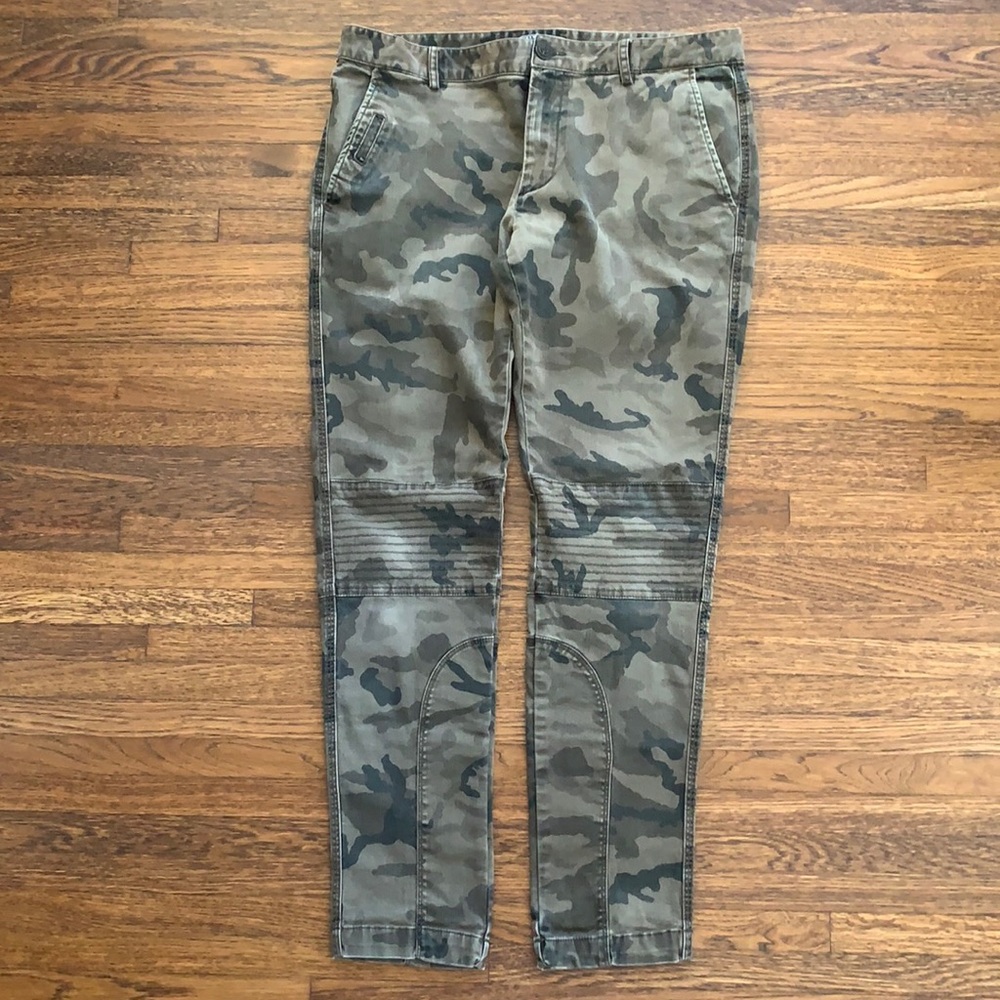 Men’s Zara Green Camo Skinny Stretch Cotton Moto Pants